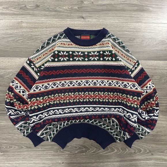 Vintage Grandpa Grunge Sweater Adult Large Fair Isle Geometric 90s EUC Boxy - Picture 1 of 4